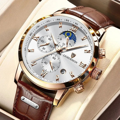 LIGE Casual Men Watch Luxury Leather Waterproof Sport