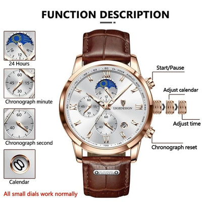 LIGE Casual Men Watch Luxury Leather Waterproof Sport